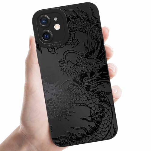 Coalbooliy Handyhülle für iPhone 11 hülle 6,1'', Aesthetic Drachen Dragon Muster Design Schwarz Weiche TPU Silikon Stoßfest Kameraschutz Schutzhülle Bumper Ultra Dünn Mädchen Case, 06