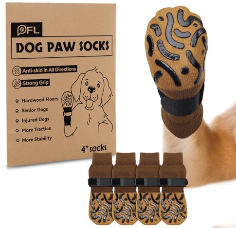 2 Pairs Anti Slip Dog Socks Paws Stop Licking with Grips (Brown, S) | Strong Traction Prevent Slipping, Breathable Paw Protectors Stop Scratching, for Injured Senior Dogs Hardwood floors, Indoor