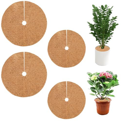 4 Stück Kokosmatte Winterschutz, 30cm/35cm Frostschutz Pflanzen, Umweltfreundlich Multifunktional Kokos Mulchscheibe Kübelpflanzen, Kokosmatte für Topfpflanzen Nachhaltig Schutz vor Nässe und Frost