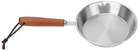 Tiiyee Stainless Steel Egg Pan with Wooden Handle, Non Stick Small Frying Pan for Small Induction Cooker Stay Cool Design Restaurant and Household Use Easy Clean Lightweight 12CM O.D