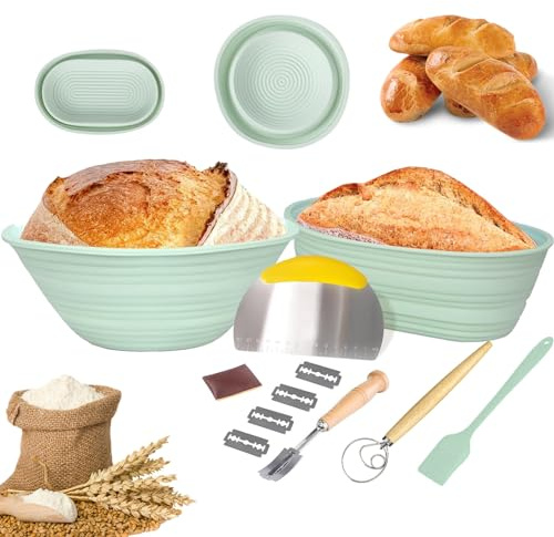 Banneton à Pain En Silicone, Panier D'épreuve Pliable, Fournitures De Panier De Cuisson Au Levain, Kit Complet Pour Les Outils Essentiels De Fabrication Du Pain (Ovale + Rond)