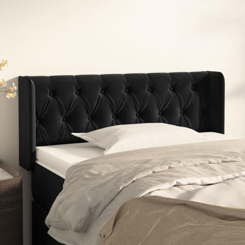 Homgoday Mobili Kopfteil mit Ohr, schwarz, 103 x 16 x 78/88 cm, aus Samt, Kopfteil, Kopfteil für Doppelbett, Rückenlehne für Bett und Sofa, Modell 3119148