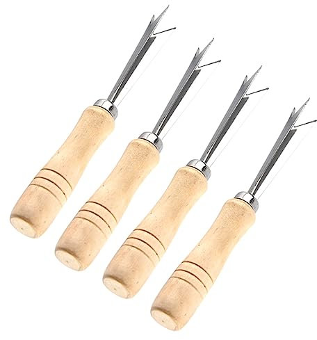 TOPBATHY 4 Stück Ananasschäler Aus Edelstahl Mit Holzgriff Für Einfaches Greifen V-förmiger Ananas-augenentferner Obstschneider Für Camping Wandern Reisen