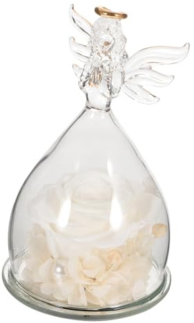 CAXUSD Rose in Glass Dome Rose Eternal Stable Flower Angel Figurine Covered Preserved Flower Decor for Valentine's Present
