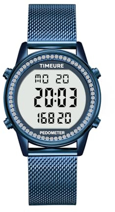 TU-2401 TIMEURE Schrittzähleruhr für Damen mit Hintergrundbeleuchtung | Stilvolles Design, gut lesbare Anzeige. Misst Schritte, Kalorien & Distanz. Countdown, Alarm und Hintergrundbeleuchtung.