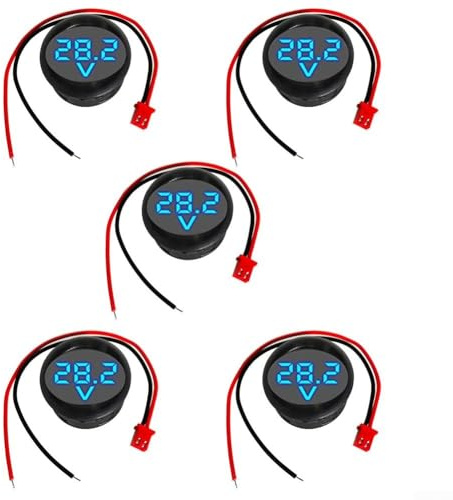 HpLive 5 Stück DC 4-100V LED Digital Voltmeter, Rund 2-Draht Spannungsmesser Auto Strommesser Detektor mit Display(Blau)