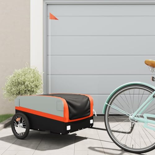 Somanki Fahrradanhänger Schwarz und Orange 45 kg Eisen, Fahrrad Anhänger, Lastenanhänger, Handwagen, Fahrrad-lastenanhänger, Lastenfahrrad - 94040
