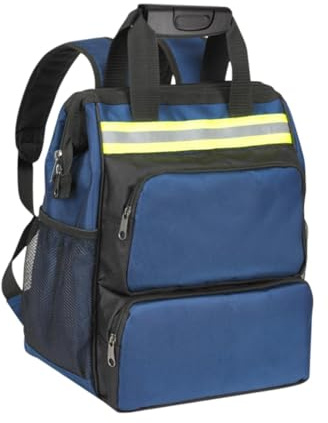 Qianly Sac à Outils, Sac à Dos En Tissu Oxford Bleu Robuste avec Bandes Réfléchissantes D'avertissement, Sac de Transport de Rangement, Sac D'organisation D', Hauteur 40 Cm