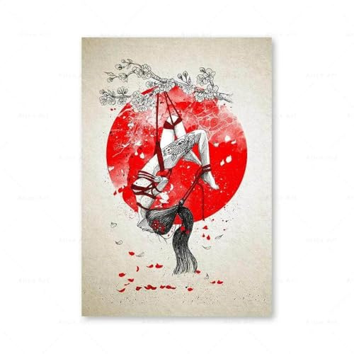 WSJIJY Leinwanddruck Leinwandgemälde, Dekoration, Wandkunst, Bilder Für Schlafzimmer, Heimdekoration, Japanische Shibari-Kunstdrucke, Geisha-Frau, Poster, Geschenk, 70 X 100 cm, Ohne Rahmen