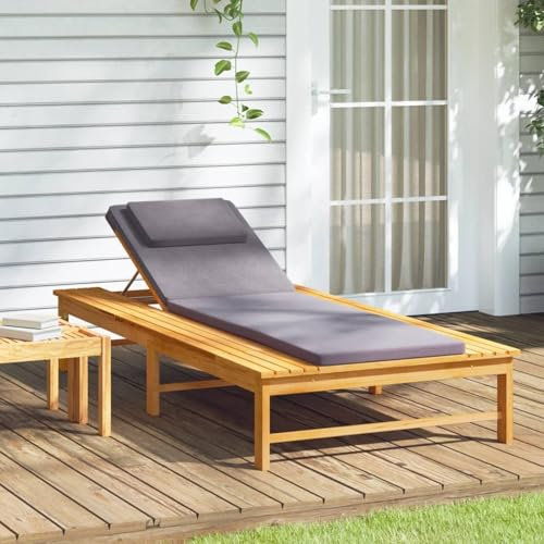 Xichuzi Sonnenliege mit Dunkelgrauem Kissen & Auflage Massivholz Akazie, Gartenliege, Liegestuhl, Sonnenstuhl, Sonneninsel Outdoor, Liegen, Gartenmöbel, Bäderliege, Relaxliege - 362154
