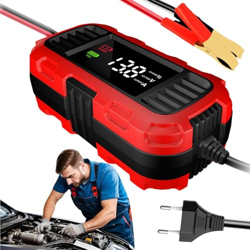 Caricatore di mantenimento per motociclette – Caricatore da moto per batteria, 12 V auto | Caricabatteria, caricatore di mantenimento per moto, caricabatterie intelligente per auto con display