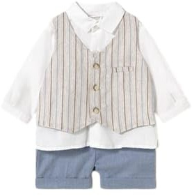 Mayoral Completo estivo cerimonia neonato 12 mesi - 80 cm camicia avorio lino e cotone finto gilet e pantaloncino