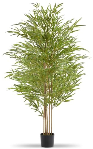 tectake® Bambu Artificial, Planta Artificial Realista con Hojas Densas, Ideal para Decoración Hogar, Arbol Artificial Interior Fácil de Limpiar, Plantas Artificiales Decorativas - 180 cm de Alto