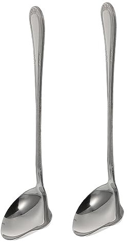 Amosfun Soup Spoons Duckbill Carve Handle Stainless Steel Patterned Handle Practical Tableware for Home Kitchen 2pcs
