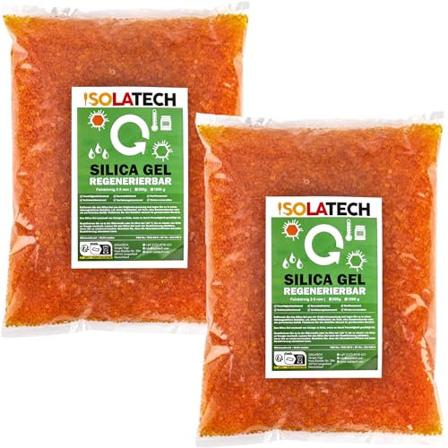 ISOLATECH Silica Gel regenerable desecante naranja 1,3 kg bolsa Silicagel de deshumidificador Gel de sílice, también apto como secador de filamento