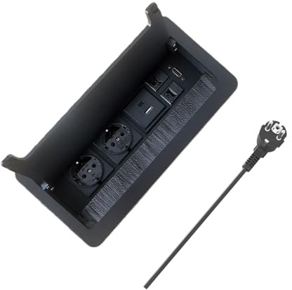 ZESHAN Einbausteckdose mit Kabel-Cubby-Konferenztisch-Stromdose mit Steckanschluss, vollständig geschlossener Unterbox-Stromdose, USB-, HDMI- und RJ45-CAT6-Anschlüssen