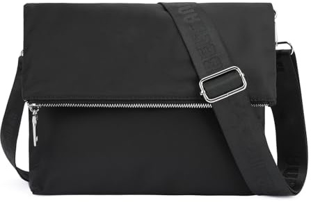 VIMUTI Kleine Umhängetasche Damen, Handtasche Damen Schwarz Nylon Crossbody Bag Damen Reisetasche Mit Erweitertem Verstellbarem Schultergurt (Schwarz)