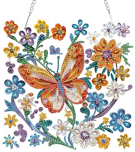 RICUVED Farfalla Diamond Painting Pendente,Fiore Painting Diamond 5D Pendente, DIY Diamond Painting Adulti Ciondolo, Diamantini Special Shaped Crystal Art Pendente con Catena per Decorazione