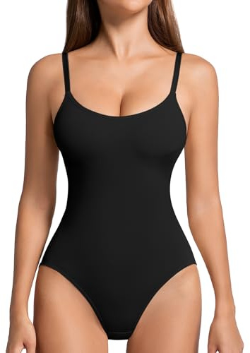 ONEW Shapewear Body Damen Bauchweg Body Shaper Taillentrainer Miederbody Figurformende Spaghettiträger Top Sculpting Camisole Bodysuit Schwarz M