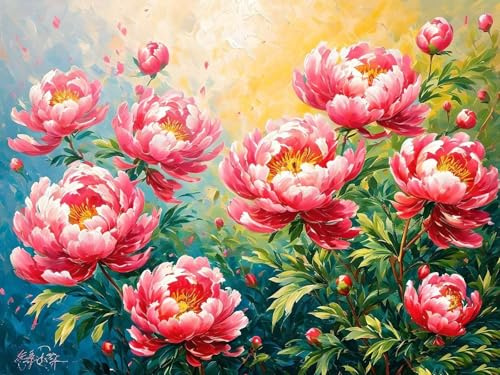 Malen Nach Zahlen Rosa Blume Malen Nach Zahlen Erwachsene, DIY Kinder Öl Leinwand Gemälde Set für Anfänger, Mit Knitterfreie Leinwand,Pinsels und Acrylfarbe für Home Dekor 80x100cm (Ohne Rahmen) w-174
