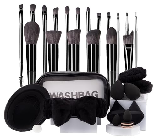 LHLXZQ Ensemble de Pinceaux de Maquillage, avec éponge de Maquillage, Pompon à Poudre et Tapis de Nettoyage, pour fond De Teint Blush Anti-cernes Ombres à Paupières Poudre et Contouring#1