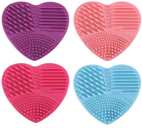 FREEBLOSS 4 x Reinigungspad Für Make Up Pinsel. Silikon Reinigungspad In Herzform Rosa Blau Rosa Lila 3.2 x 3 x 1