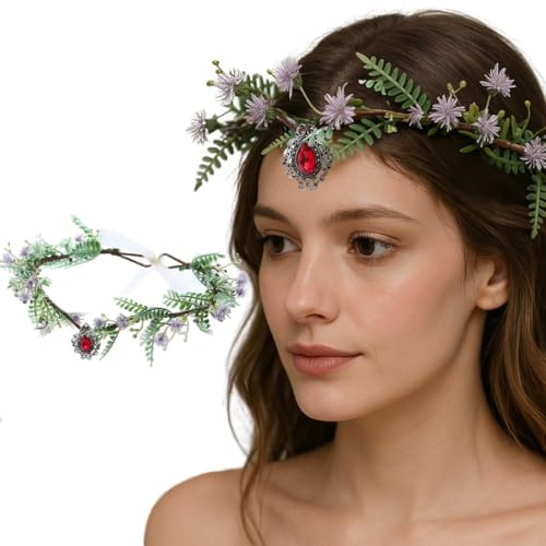 GGUFAY Bandeau de Cheveux Avec Couronne de Fleurs, Cheveux Vigne Mariage Bandeau Feuille, Casque Bal de Promo Faire la Fête Accessoires pour Cheveux pour Mariées et Demoiselle D'honneur(A)