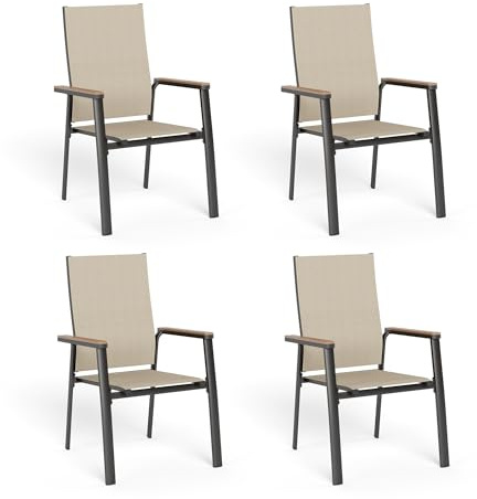 MFSTUDIO Gartenstuhl 4er Set Aluminium, Textilene Balkon Stühle Stapelbar | Robustes Aluminium, Atmungsaktives Sling-Gewebe, Ergonomisches Design, Stapelbar, Belastbar bis 150 kg