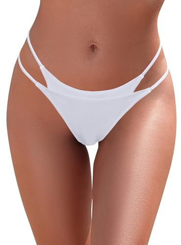 SHEKINI Pantaloni bikini da donna con cut-outs Tanga a vita bassa con cinghie, bianco, XL