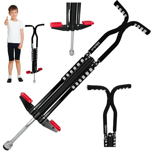 Merkan Pogo Stick, Jump Stick, Springstange, Kindermuster, Softschaum, bis 70kg (Schwarz/Rot)