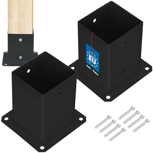 KOTARBAU® Aufschraubhülse 100x100 mm, Pfostenträger zum Aufschrauben, Stahl | Bodenhülse für Holzpfosten zum Aufdübeln, für Holzbalken & Pavillons, Verzinkt + Pulverbeschichtet, Schwarz, 2er Set