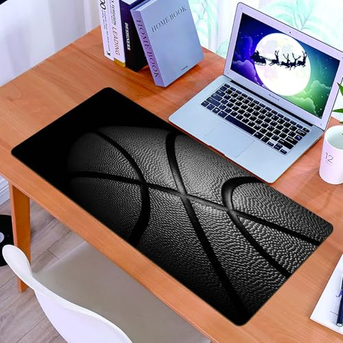 KDWJS Tappetino per mouse XXL Speed Gaming – 90x40 cm – XXL Mousepad – base antiscivolo – migliora la precisione e la velocità – Pallone da basket nero, struttura superficiale, aspetto del motivo del
