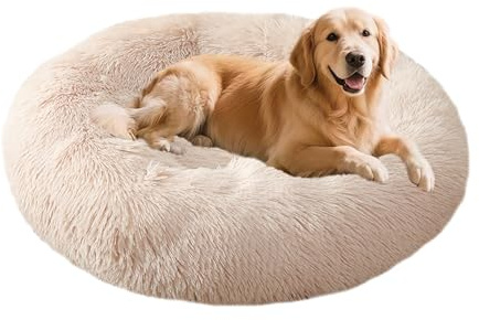 XIEMINLE Beruhigendes Donut-Hundebett, flauschig, Anti-Angst, waschbar, für Hunde und Katzen, Plüschkissen, rund, Katzenmatte, warme Welpenmatratze mit rutschfester Unterseite, 140 cm, gebrochenes