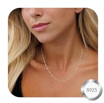 Diorra 925 Sterling Silver Chains for Women, 2mm/3mm Bead Link Chain Choker Necklace Sturdy Hypoallergenic Silver Necklaces for Women Jewellery Gifts (16/18/20/22 Inch)