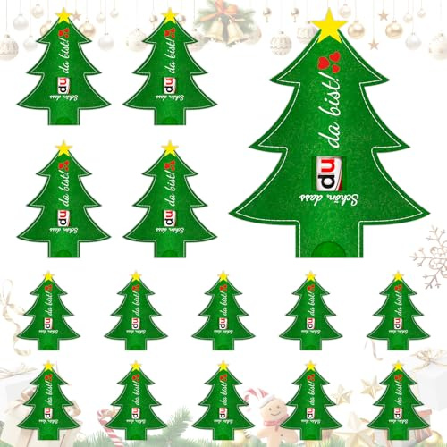 PIAKAZIQA Weihnachten Geschenke, 15er Weihnachtsbaum Schokolade Hülle Filz | Schön Dass Du Da Bist Weihnachten Geschenke, Schokoriegel Verpackung Danke Geschenke für Kollege Familie, Ohne Schokolade
