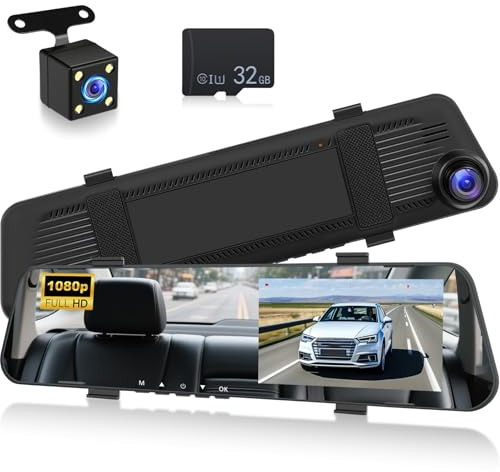 NHOPEEW 1080P Spiegel-Dashcam mit 4,5-Zoll-Bildschirm, Front- und Rückkamera, Loop-Aufzeichnung, Parkhilfslinien, Nachtsicht, Belichtungssteuerung, Plug & Play, 32 GB Karte