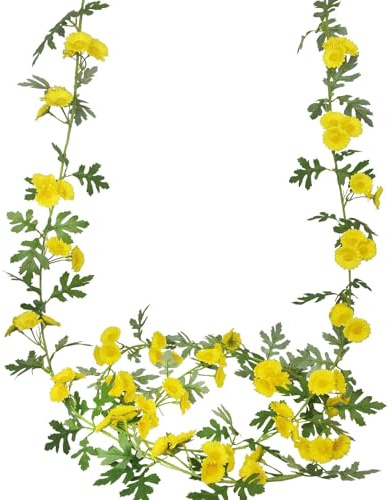 CEWUDA 2 Stück Blumengirlande Künstlich Gänseblümchen Deko Gelb Seidenblumen Girlande Hängend Vines mit Blättern Künstliche Blumen Girlande Frühling Hochzeitsbogen Zuhause Party Hochzeit Dekor 180cm