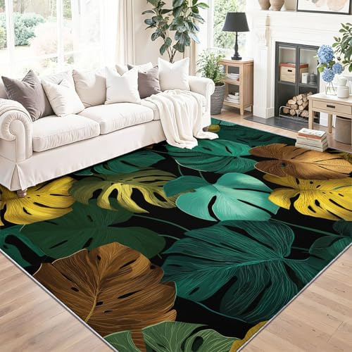 Moderno Verde Scuro Tappeto Pelo Corto - Tappeto Stampa Cartone Animato Pianta Monstera Deliziosa, 60 x 90 cm Tappeti morbido e confortevole lavabile in lavatrice per Soggiorno Camera Da Letto Ufficio
