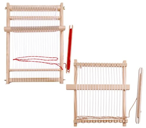 FREEBLOSS 2 Set Webstuhl Set Aus Holz Handwebstuhl Strickmaschine Für Gobelin Anfänger Mit Garn (15.55x9.8 Zoll); 8.1x6.3 Zoll