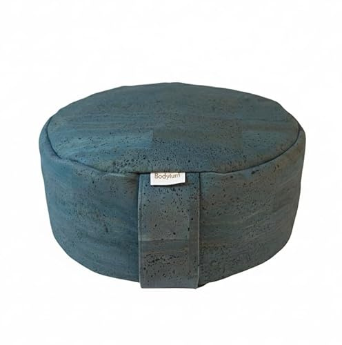 bodylum Zafú-Cojín de meditación ecológico en Tela de Corcho Vegana, Fabricado artesanalmente en España. Desenfundable y Relleno de cáscara de Trigo sarraceno (1, Azul)