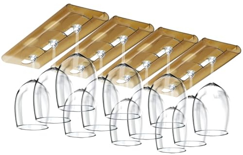 4 Pcs Under Cabinet Wine Glass Rack, No Drilling Installation Stemware Holder, Hanging Translucent Plastic Organizer, 10.23 x 4.56 x 1.02 in for Kitchen Bar Cabinet Organization