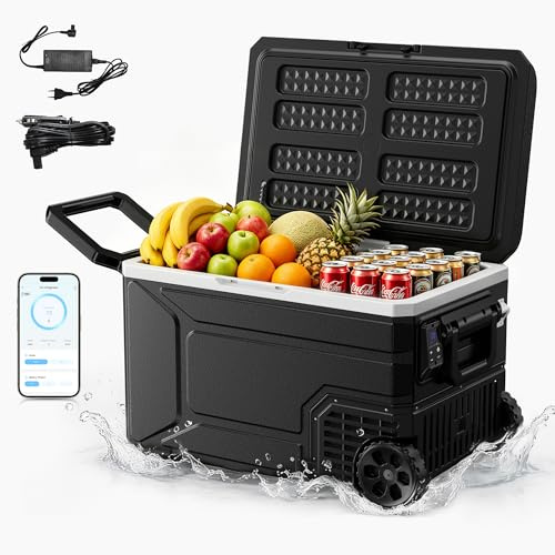 EUHOMY 64L Kompressor Kühlbox, Kühlbox Auto Mit APP Steuerung, -20℃~20℃, 12/24V & 240V Kühlschrank, Mit Zuggriff, Tragbarer Gefrierschrank mit Rädern für Camping, Reisen, Angeln, Outdoor