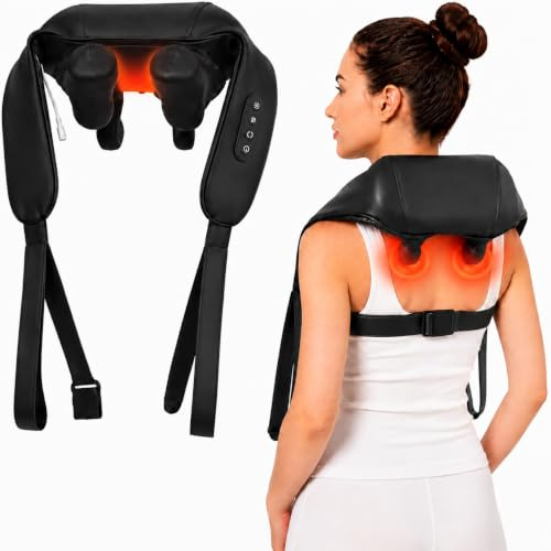 Masseur de cou Shiatsu sans fil avec fonction de chaleur et massage des épaules, appareil de massage portable à 3 voies contre les douleurs au dos et aux épaules, masseur de cou comme cadeau pour les