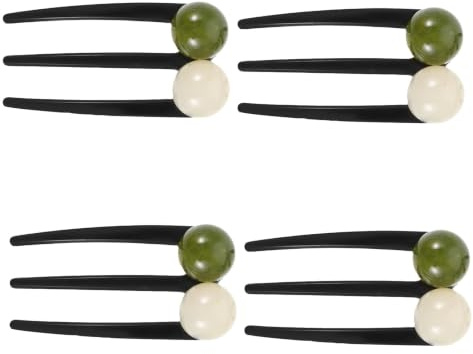 Veemoon 4 Pièces Épingle à Cheveux Perlée Noire en Plastique Fourchette à 3 Dents pour Chignon, Résistante et Facile à Coiffer, pour Cheveux Longs et Épais Quotidien