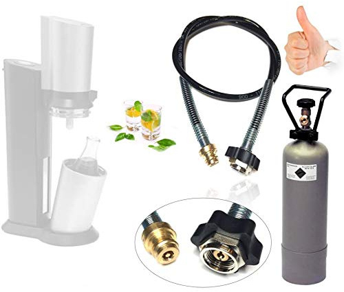 SPAR-SET: CO2 Adapter-Hochdruckschlauch 1,5m + 2kg Eigentumsflasche CO2 geeignet für SODASTREAM CRYSTAL Wassersprudler, PINGUIN etc. Bis zu 350 Liter Sprudelwasser pro Füllung! CO2 Schlauch umfüllen