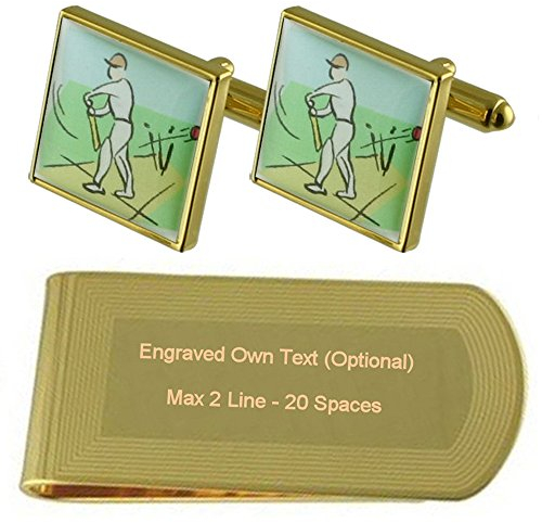 Select Gifts Kricket Gold-Manschettenknöpfe Geldscheinklammer Gravur Geschenkset
