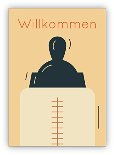 Kartenkaufrausch 10 Stück Schicke Designer Retro Baby Glückwunschkarte zur Geburt mit Vintage Milchfläschchen: Willkommeny • niedliche Willkommens Grußkarte, Gratulations-karte zur Geburt