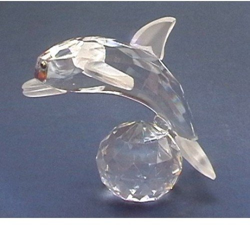 Crystal World Cut Glass Dolphin on a Ball Ornament