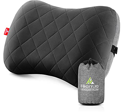 HIKENTURE Almohada Hinchable para Camping, Viaje, con Funda de Almohada extraíble, ergonómica, cómoda Almohada Cervical para Viaje/Exterior, Cuello Inflable Travel Pillow Negro