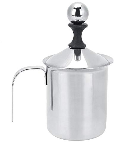 Wifehelper Espumador de leche de acero inoxidable de 400 ml, doble malla, manual, espumador de leche de espuma de café con leche